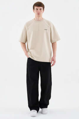 Machinist Nakışlı Oversize Erkek T-shirt Bej - Erkek T-shirt