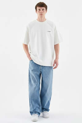 Machinist Nakışlı Oversize Erkek T-shirt Ekru - Erkek T-shirt