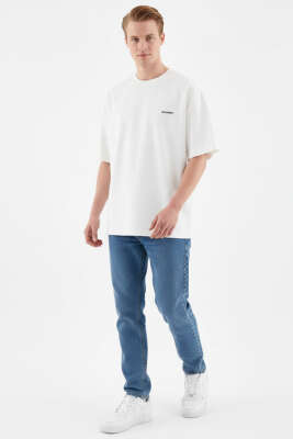Machinist Nakışlı Oversize Erkek T-shirt Ekru - Erkek T-shirt