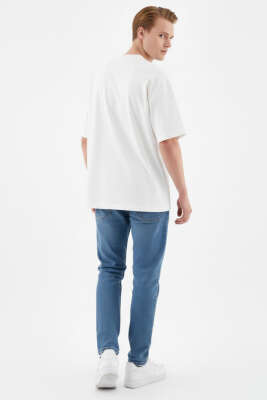 Machinist Nakışlı Oversize Erkek T-shirt Ekru - Erkek T-shirt