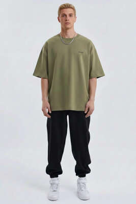 Machinist Nakışlı Oversize Erkek T-shirt Haki - Erkek T-shirt