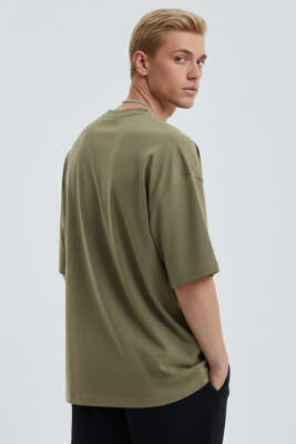 Machinist Nakışlı Oversize Erkek T-shirt Haki - Erkek T-shirt