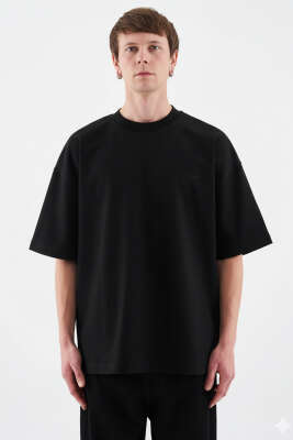 Machinist Nakışlı Oversize Erkek T-shirt Siyah 