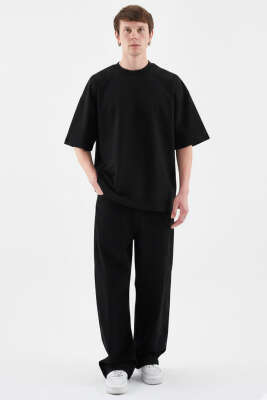 Machinist Nakışlı Oversize Erkek T-shirt Siyah - Erkek Siyah Tişört