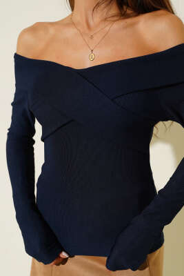 Madonna Çapraz Yaka Bluz Lacivert - Yılın Fırsatı