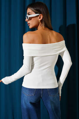 Madonna Yaka Düğmeli Bluz Beyaz - Yılın Fırsatı