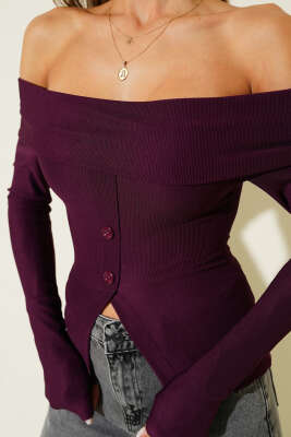 Madonna Yaka Düğmeli Bluz Mürdüm - Yılın Fırsatı