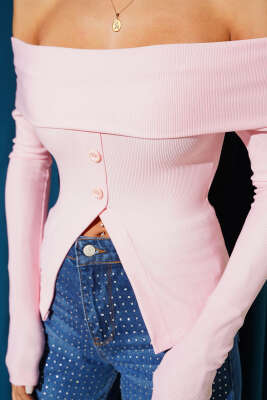 Madonna Yaka Düğmeli Bluz Pembe - Yılın Fırsatı