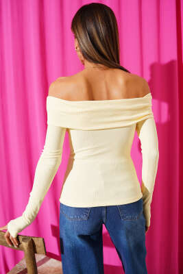 Madonna Yaka Düğmeli Bluz Sarı - Yılın Fırsatı