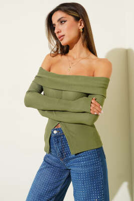 Madonna Yaka Düğmeli Bluz Yeşil - Yılın Fırsatı