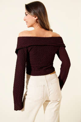 Madonna Yaka Gofre Bluz Mürdüm - Kadın Giyim Modelleri