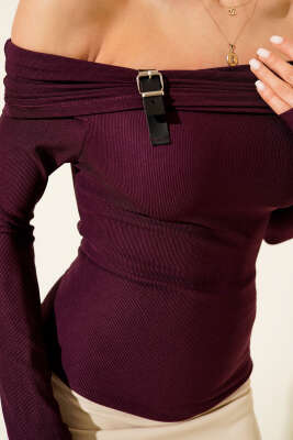 Madonna Yaka Kemer Detaylı Bluz Mürdüm - Yılın Fırsatı