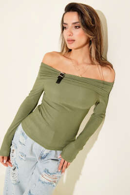 Madonna Yaka Kemer Detaylı Bluz Yeşil - Yılın Fırsatı
