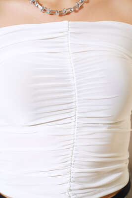 Madonna Yaka Önü Büzgülü Bluz Ekru - Yılın Fırsatı