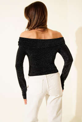 Madonna Yaka Simli Bluz Siyah - Kadın Giyim Modelleri