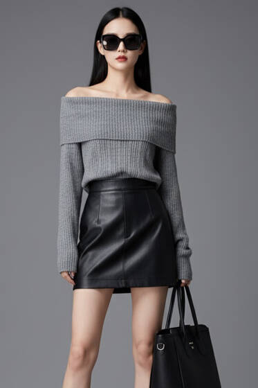 Madonna Yaka Triko Kazak Gri - Kadın Giyim Modelleri