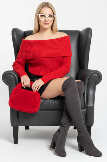 Madonna Yaka Triko Kazak Kırmızı - Kadın Giyim Modelleri