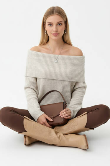 Madonna Yaka Triko Kazak Taş - Kadın Giyim Modelleri