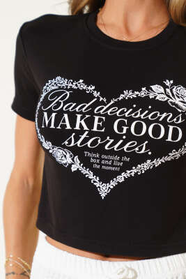 Make Good Baskılı Crop Siyah - Kadın Giyim Modelleri