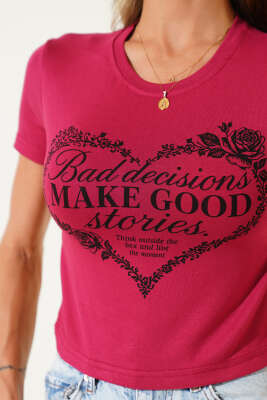 Make Good Baskılı Crop Vişne - Kadın Giyim Modelleri