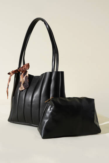 Makyaj Çantalı Fularlı Çanta Siyah - Kol Çantası