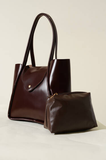 Makyaj Çantalı Mıknatıs Kapaklı Çanta Acı Kahve - Kol Çantası