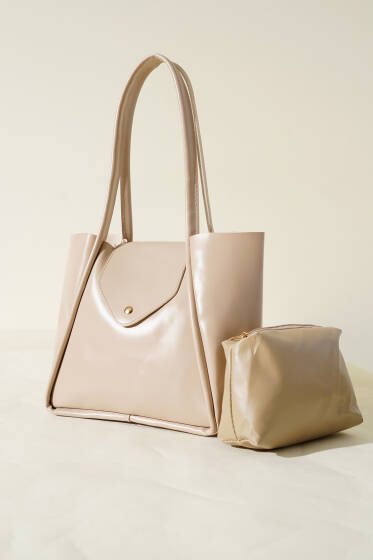 Makyaj Çantalı Mıknatıs Kapaklı Çanta Bej - Kol Çantası