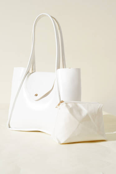 Makyaj Çantalı Mıknatıs Kapaklı Çanta Beyaz - Kol Çantası