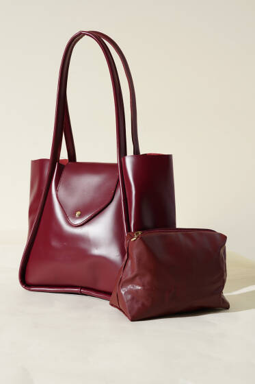 Makyaj Çantalı Mıknatıs Kapaklı Çanta Bordo - Kol Çantası