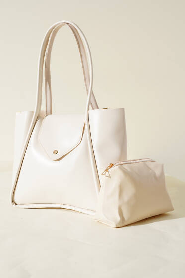 Makyaj Çantalı Mıknatıs Kapaklı Çanta Krem - Kol Çantası