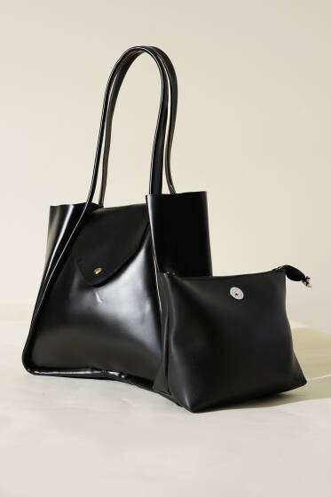 Makyaj Çantalı Mıknatıs Kapaklı Çanta Siyah - Kol Çantası