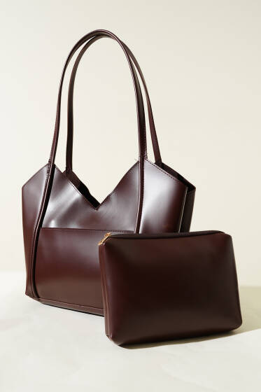 Makyaj Çantalı Mıknatıslı Çanta Acı Kahve - Kol Çantası