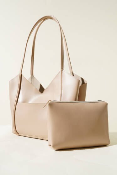 Makyaj Çantalı Mıknatıslı Çanta Bej - Kol Çantası