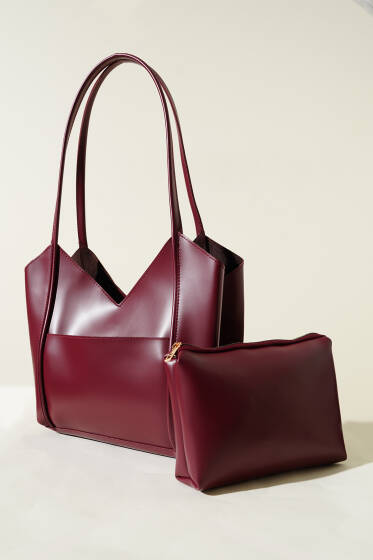 Makyaj Çantalı Mıknatıslı Çanta Bordo - Kol Çantası