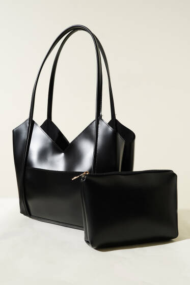 Makyaj Çantalı Mıknatıslı Çanta Siyah - Kol Çantası