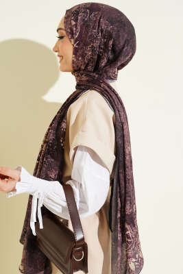 Mandala Desen Bambu Kraş Şal Acı Kahve - Başörtüsü