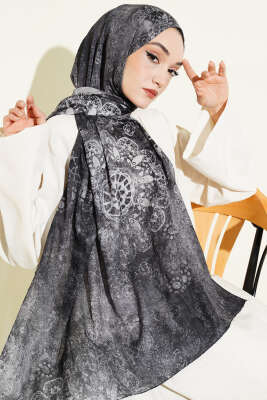 Mandala Desen Bambu Kraş Şal Antrasit 