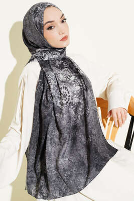 Mandala Desen Bambu Kraş Şal Antrasit - Başörtüsü