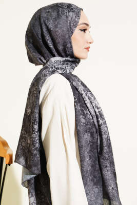 Mandala Desen Bambu Kraş Şal Antrasit - Başörtüsü