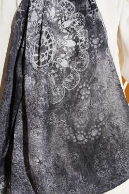 Mandala Desen Bambu Kraş Şal Antrasit - Başörtüsü