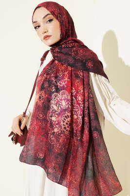 Mandala Desen Bambu Kraş Şal Bordo 