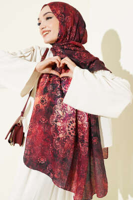 Mandala Desen Bambu Kraş Şal Bordo - Başörtüsü