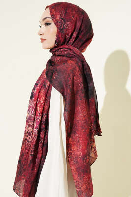 Mandala Desen Bambu Kraş Şal Bordo - Başörtüsü