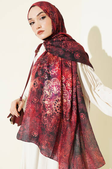 Mandala Desen Bambu Kraş Şal Bordo - Yılın Fırsatı