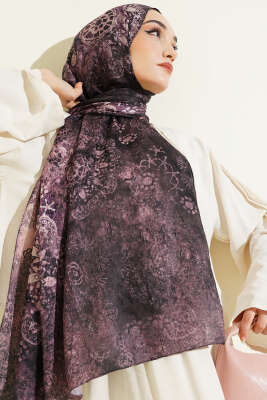 Mandala Desen Bambu Kraş Şal Gül Kurusu - Başörtüsü