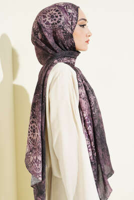 Mandala Desen Bambu Kraş Şal Gül Kurusu - Başörtüsü