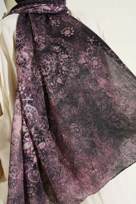 Mandala Desen Bambu Kraş Şal Gül Kurusu - Başörtüsü