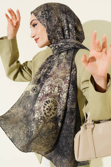 Mandala Desen Bambu Kraş Şal Haki - Başörtüsü