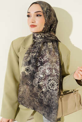 Mandala Desen Bambu Kraş Şal Haki - Başörtüsü