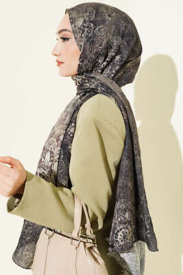 Mandala Desen Bambu Kraş Şal Haki - Başörtüsü